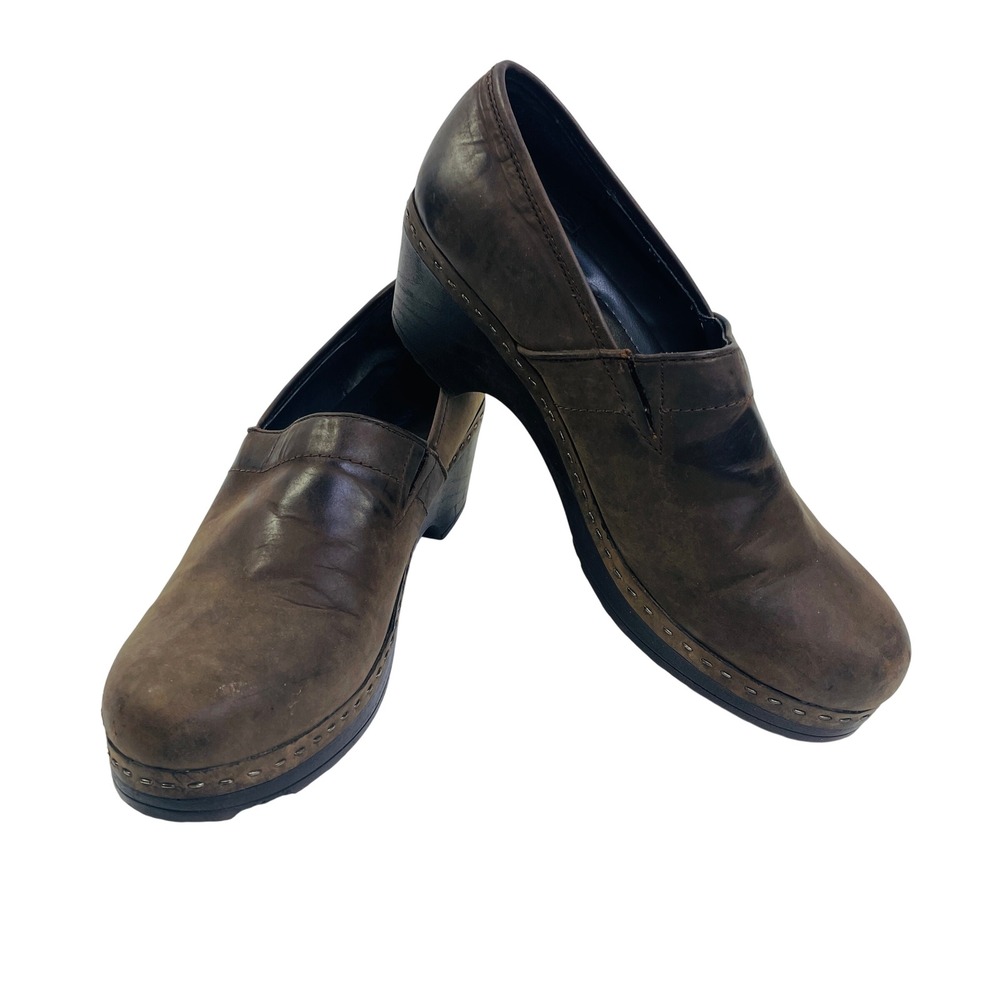 Dockers DKFALONK XIE Brown Leather Clogs Slip On Block Heel Shoes Womens 10M